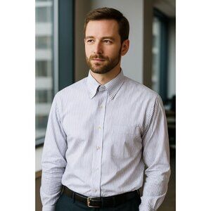 Jos A Bank Dress Shirt Travelers Collection 16.5 36 Purple Stripe Work Corpcore